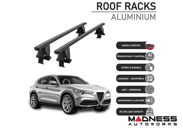 Alfa Romeo Stelvio Roof Rack Cross Bars - for models w/o factory roof rails - Black