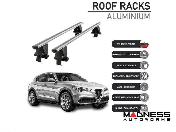 Alfa Romeo Stelvio Roof Rack Cross Bars - for models w/o factory roof rails - Silver