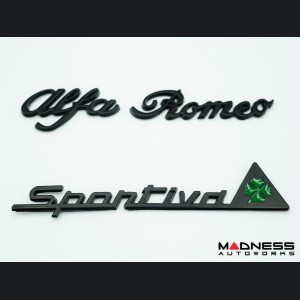 Alfa Romeo Emblem Set - Black - "Alfa Romeo" + "Sportiva" 