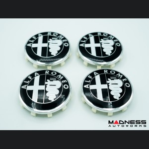Alfa Romeo Wheel Center Caps - set of 4 - Black/ Silver - 60mm - V1