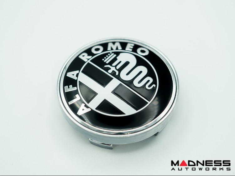 Alfa Romeo Wheel Center Caps - set of 4 - Black/ White - 60mm