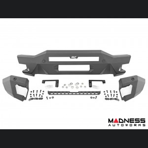 Ford Bronco Front Bumper - Full Width w/ 20" Black Series Flood Light + SAE Fog Cubes 