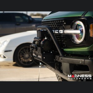 Ford Bronco Winch Mount - High Mount - OE Modular Bumper - Rough Country - PRO9500S Winch - Black Series LED