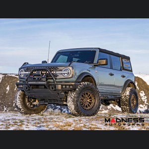 Ford Bronco Winch Mount - High Mount - OE Modular Bumper - Rough Country - PRO9500S Winch - Black Series White DRL LED