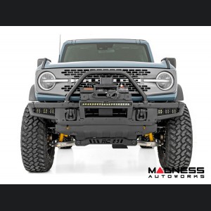 Ford Bronco Winch Mount - High Mount - OE Modular Bumper - Rough Country - PRO12000S Winch - Black Series LED