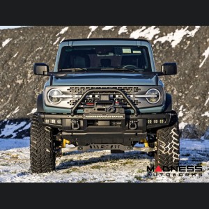 Ford Bronco Winch Mount - High Mount - OE Modular Bumper - Rough Country - PRO12000S Winch - Black Series White DRL LED