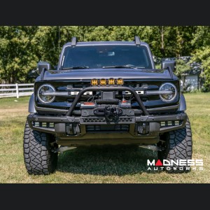 Ford Bronco Front Bumper Guard - Safari Bar - OE Modular Bumper - Rough Country - w/ 2x 3.5in Round Lights - Amber DRL