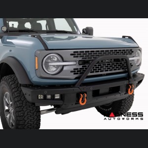 Ford Bronco Front Bumper Guard - Safari Bar - OE Modular Bumper - Rough Country - w/ 12in DRL Single Row Black Series LED