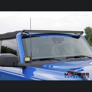 Ford Bronco Light Upgrade - Windshield Light Bar Kit - Rough Country - 50" Single Row LED - Black Series