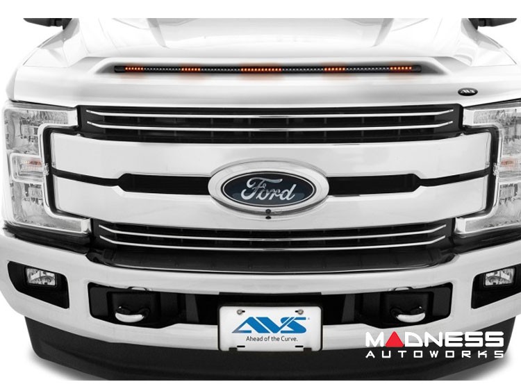Ford Super Duty Hood Shield - AVS Aeroskin Pro - Low Profile w/ Lights - Oxford White
