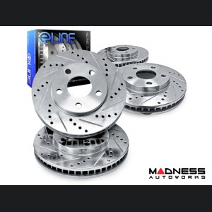 Jaguar F-Type Brake Rotors - Rear - R1 Concepts - eLINE - Drilled + Slotted - 3.0L