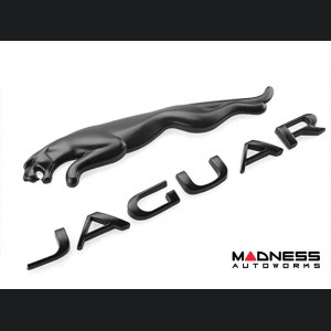 Jaguar Custom Emblem Set - Leaping Jaguar + Jaguar Lettering - Gloss Black Finish