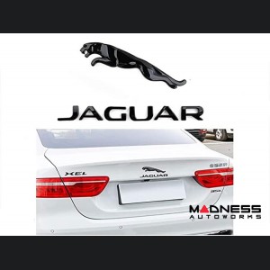 Jaguar Custom Emblem Set - Leaping Jaguar + Jaguar Lettering - Gloss Black Finish