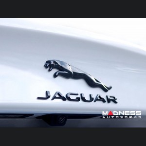 Jaguar Custom Emblem Set - Leaping Jaguar + Jaguar Lettering - Gloss Black Finish