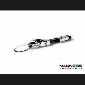 Jaguar Keychain - Black Leather Strap w/ clasp - Chrome Jaguar Head