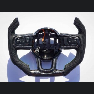 Jeep Gladiator Custom Steering Wheel - Carbon Fiber - F1 Style - Flat Bottom - Alcantara / Green Stitch