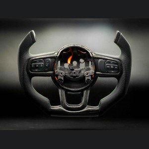 Jeep Gladiator Custom Steering Wheel - Carbon Fiber - F1 Style - Flat Bottom - Alcantara / Green Stitch