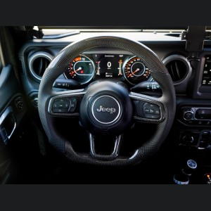 Jeep Wrangler JL Custom Steering Wheel - Carbon Fiber - Round Top/ Flat Bottom - Perf Leather/ Black Stitch