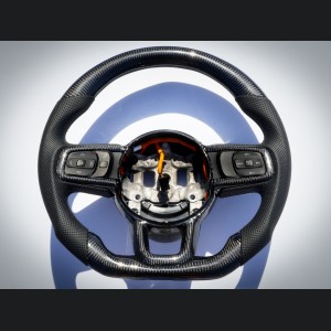 Jeep Wrangler JL Custom Steering Wheel - Carbon Fiber - Round Top/ Flat Bottom - Perf Leather/ Black Stitch
