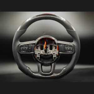 Jeep Gladiator Custom Steering Wheel - Carbon Fiber - Round Top/ Flat Bottom - Perf Leather/ Black Stitch