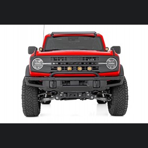 Ford Bronco Front Light Bar Mount - OE Modular Steel Bumper - 3.5" Round LED (Quad) | Black | Amber DRL 