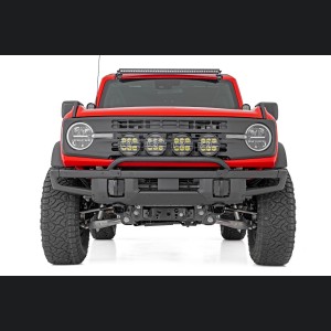 Ford Bronco Front Light Bar Mount - OE Modular Steel Bumper - 6.5 Inch Round LED (Quad) 