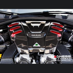Alfa Romeo Giulia Engine Cover - Carbon Fiber - QV Version - Red Accents