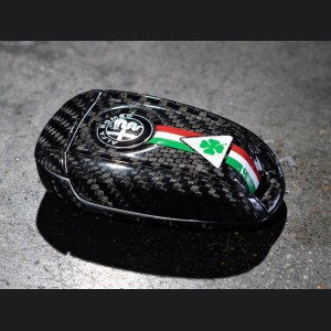 Alfa Romeo Giulia Key Fob Cover  - Carbon Fiber - Black w/ QV Logo