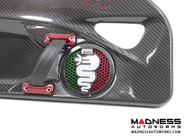 Alfa Romeo 4C Carbon Fiber Speaker Grill Covers - Alfa Logo in Italian Colors