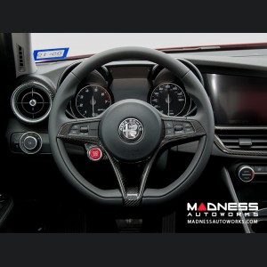 Alfa Romeo Giulia Steering Wheel Trim - Carbon Fiber - Main Center Trim Piece - Red Candy/ Black Carbon