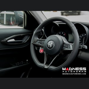 Alfa Romeo Giulia Steering Wheel Trim - Carbon Fiber - Main Center Trim Piece - Red/ Black Carbon
