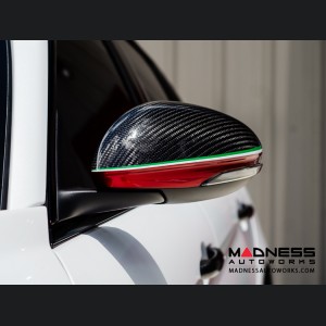 Alfa Romeo Giulia Mirror Covers - Carbon Fiber - Full Replacements - Red Stripe w/ QV Logo