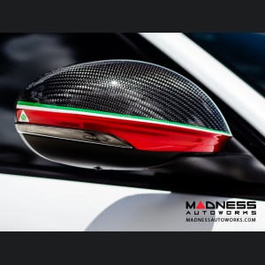 Alfa Romeo Giulia Mirror Covers - Carbon Fiber - Full Replacements - Red Stripe w/ QV Logo