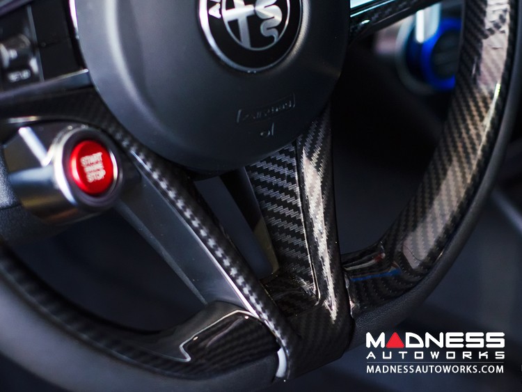 Alfa Romeo Stelvio Steering Wheel Trim - Carbon Fiber - Main Center Trim Piece - Red Candy/ Black Carbon