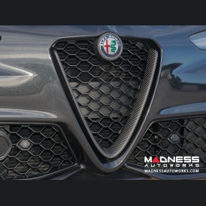 Alfa Romeo Giulia Front V Shield Grill Frame + Emblem Frame Kit - Carbon Fiber - Matte Finish 