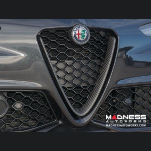 Alfa Romeo Giulia Front V Shield Grill Frame + Emblem Frame Kit - Carbon Fiber - QV Model - Matte Finish