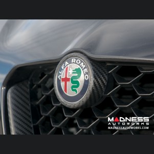 Alfa Romeo Giulia Front V Shield Grill Frame + Emblem Frame Kit - Carbon Fiber - QV Model - Matte Finish