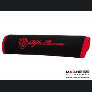 Alfa Romeo Seat Belt Shoulder Pads - set of 2 - Black w/ Alfa Romeo Logo + Red Binding