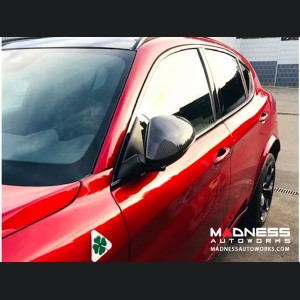Alfa Romeo Stelvio Mirror Covers - Carbon Fiber - Full Replacements - White Carbon 