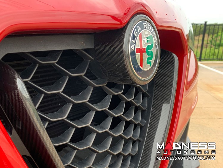 Alfa Romeo Stelvio Front V Shield Grill Frame + Emblem Frame Kit - Carbon Fiber 