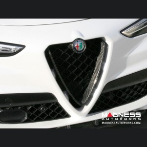 Alfa Romeo Stelvio Front V Shield Grill Frame + Emblem Frame Kit - Carbon Fiber - QV Model