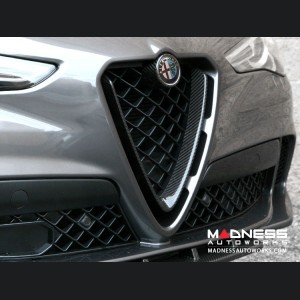 Alfa Romeo Stelvio Front V Shield Grill Frame + Emblem Frame Kit - Carbon Fiber - QV Model