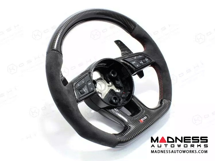 Audi RS3 Steering Wheel Paddle Shifters - Carbon Fiber w/ Red Candy Accent
