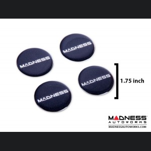 MADNESS Wheel Badge Set (4) - Domed Round Badges w/ MADNESS Logo 1.75"