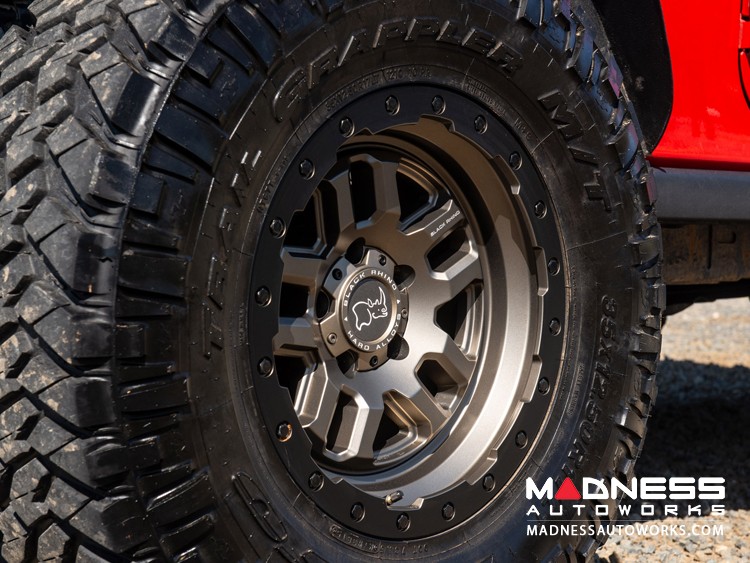 Jeep Custom Wheels (1) - Black Rhino - 20 x 9.5 - Barstow - Matte Bronze w/ Matte Black Lip Ring - (ETCHED BLACK RHINO SPOKE LOGO)