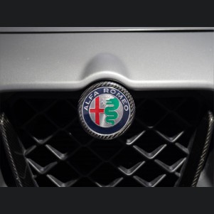 Alfa Romeo Stelvio Front V Shield Grill Frame + Emblem Frame Kit - Carbon Fiber - QV Model