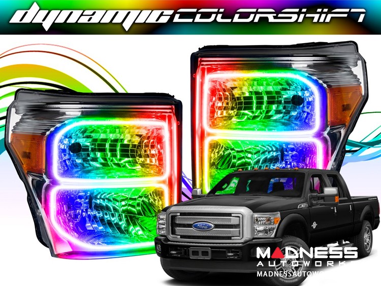 Ford F-350 ORACLE Lighting Dynamic ColorSHIFT Halo Kit - Square Ring Design