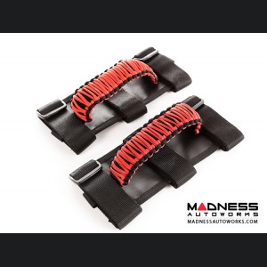 Jeep Wrangler JKU Para cord Grab Handles - Red on Black - Pair