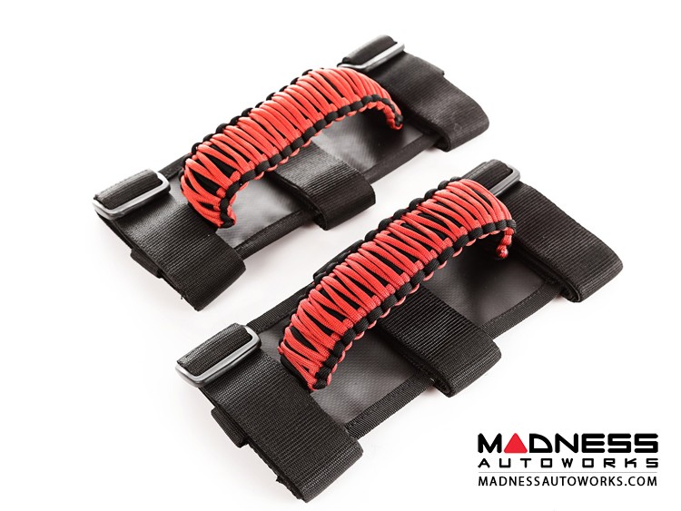 Jeep Wrangler JL Para cord Grab Handles - Red on Black - Pair