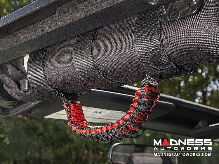 Jeep Wrangler JKU Para cord Grab Handles - Red on Black - Pair